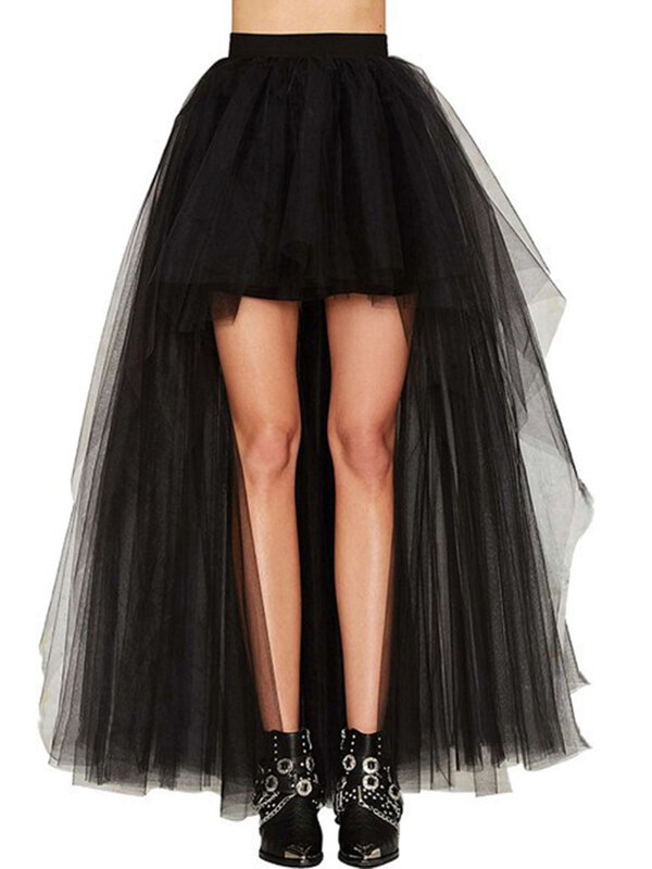 New Summer Mesh Sexy Skirt Elastic Waist Elegant Pleated High Waist Black Streetwear Club