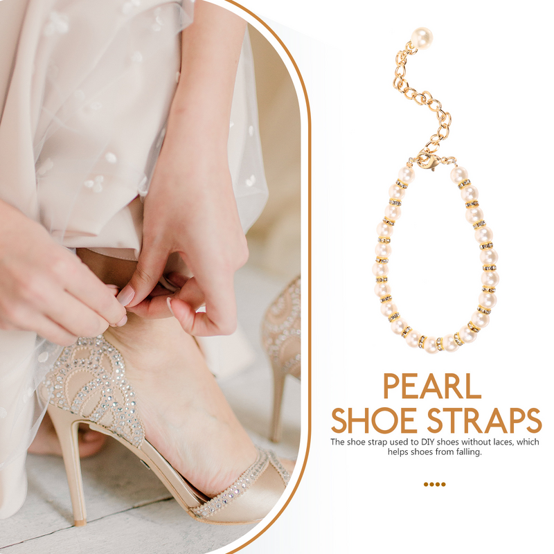 2 Pcs Anti Drop Heel Pearl Chain High Heels Laces Metal Ankle Straps