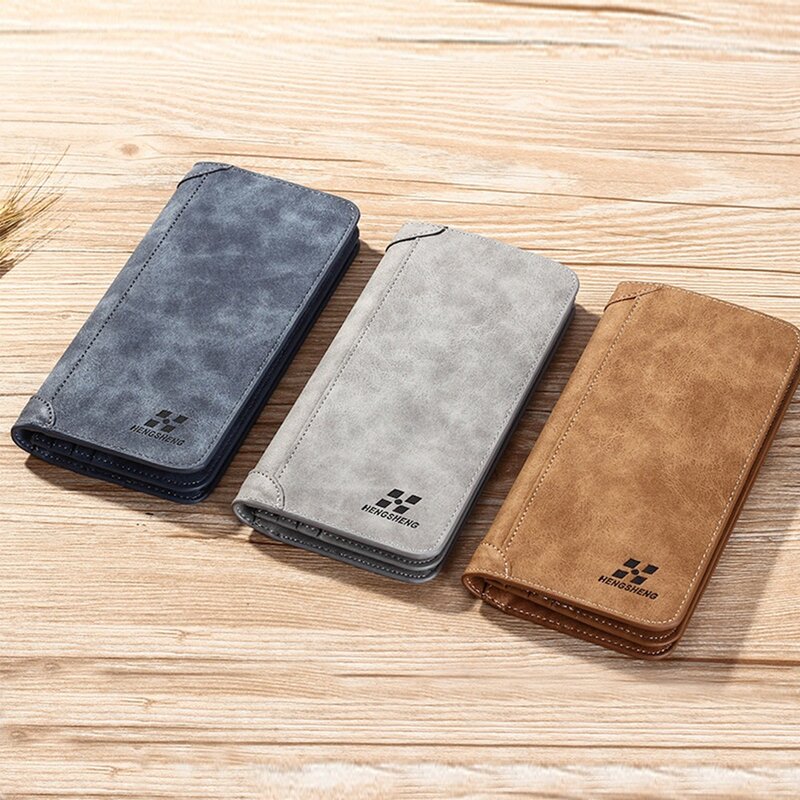 PU Leather Long Wallet Durable Large Capacity Vintage Men Wallets Frosted Multi-card Pocket Wallet Male