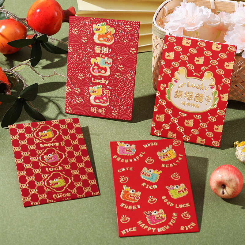 6 Pcs 2024 The Year Of Dragon Spring Festival Red Envelopes Luck Money Bag Bless Pocket Red Packet Chinese New Year Decor