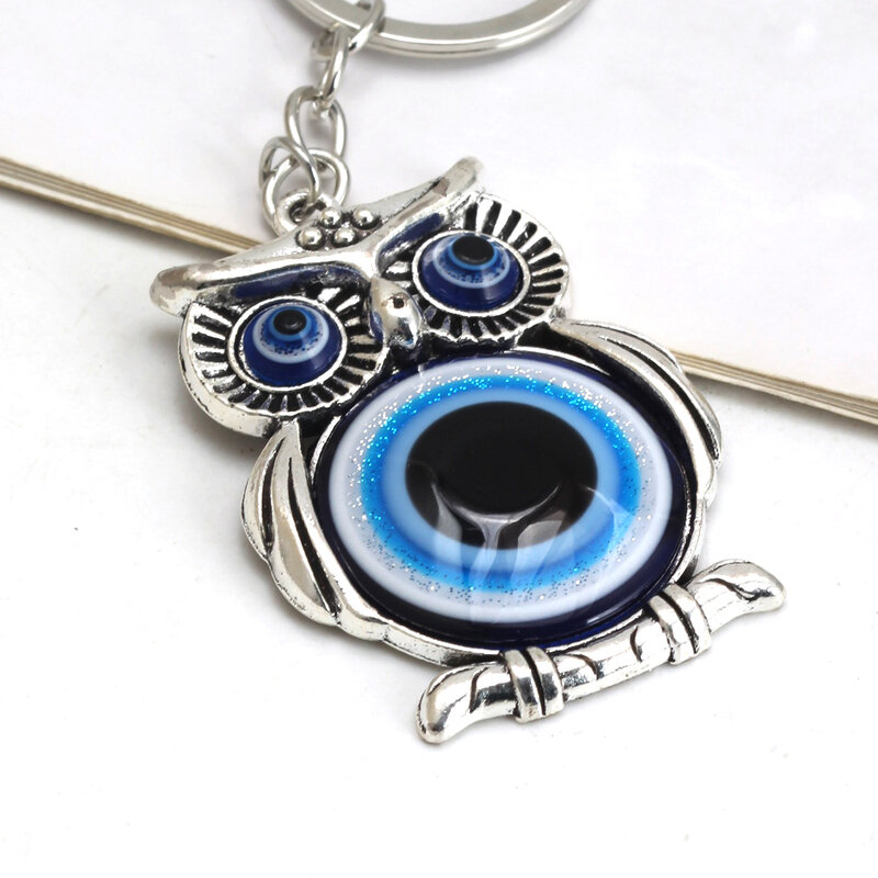 Blue Evil Eye นกฮูก Lucky Charm Protection พู่แขวนคริสตัลรถ Feng Shui พวงกุญแจ