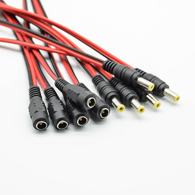Cable de alimentación macho y hembra de 5 piezas, adaptador de CC, Conector de enchufe para cámara CCTV, 5,5x2,1mm, 5,5x2,1