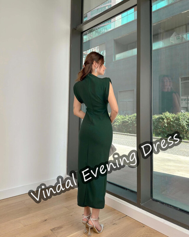 Vindal Scoop Neckline Evening Dress Mermaid Ankle Length crepe Short Sleeves Elegant Built-in Bra Saudi Arabia For Woman 2024