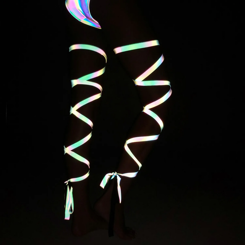 2024 Женская красочная Светоотражающая упаковка для ног Спайс для девушек ночного клуба пикантный ажурный костюм для выступления перекрестный длинный ремешок