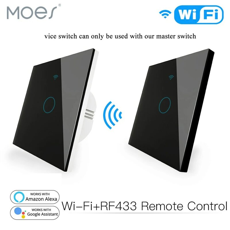 WiFi RF433 Transmitter Wall Panel Smart Glass Panel Touch Switch 1/2/3 Gang Remote Control Switch Works with Alexa, Google Home
