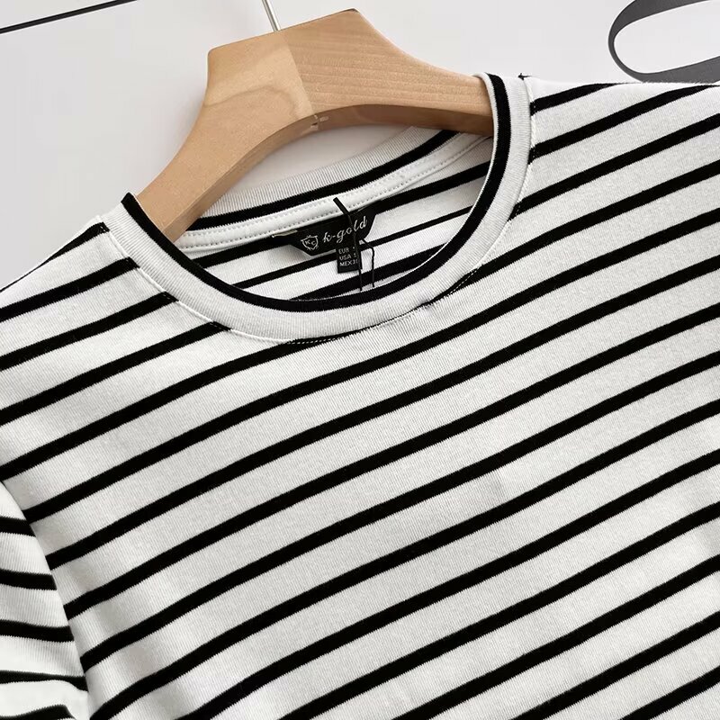 Camiseta básica a rayas con cuello redondo y hombros descubiertos para mujer, Top Retro de manga corta para mujer, moda informal, 2024