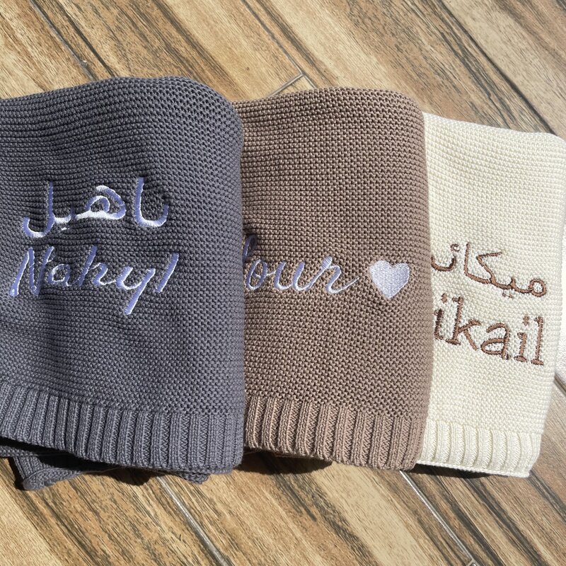 Nome bordado personalizado algodão malha cobertor, Baby Boy e Girl Soft Breathable Stroller cobertor, Baby Shower