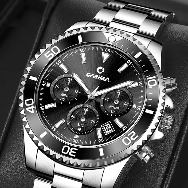 Camima-Reloj de pulsera clásico de cuarzo para hombre, cronógrafo de negocios, de lujo, de la mejor marca, con correa de acero inoxidable, resistente al agua
