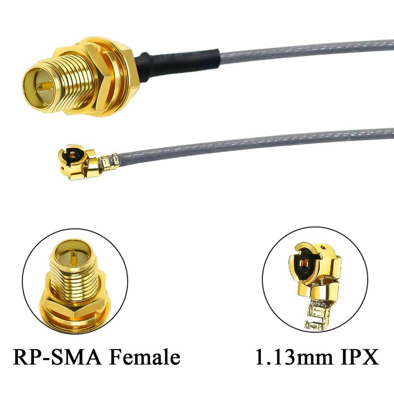 5 pces ipx para rpsma cabo de extensão RP-SMA fêmea para ipex ufl fêmea rf wifi trança cinza cabo 1.13mm coaxial cabo coaxial