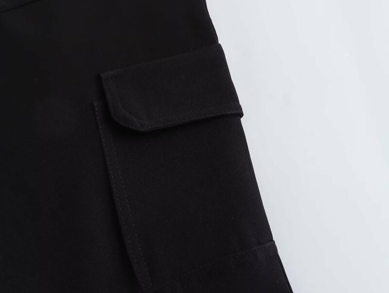 Calças vintage de cintura alta feminina, com zíper, preto, casual, bolsos, calças femininas, moda chique, novo, 2023