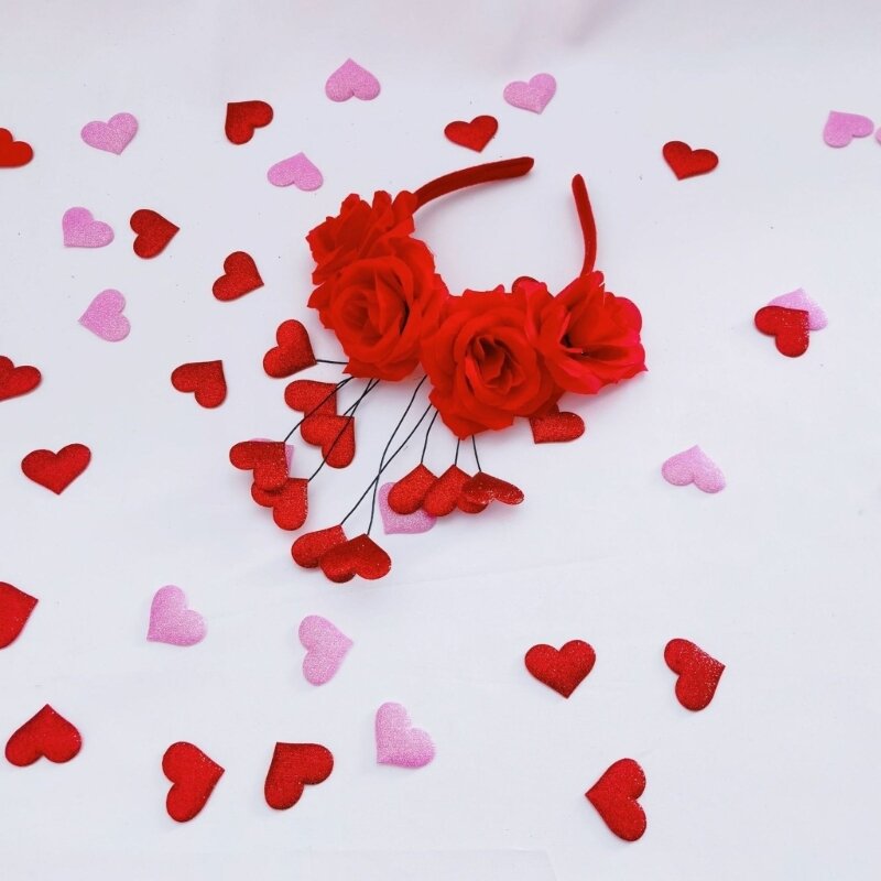 50JB cerceau cheveux en forme fleur coeur pour les filles douces, bandeau prise Photo saint-valentin