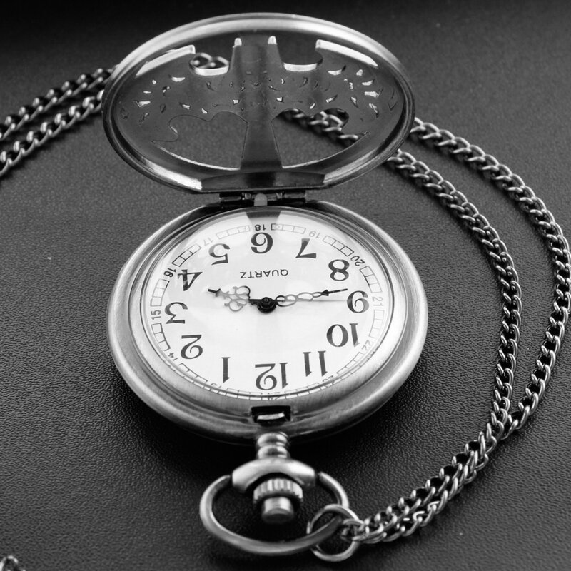 Reloj de bolsillo de cuarzo con relieve de dibujos animados de murciélago hueco con cadena para hombre y mujer, reloj de collar con colgante Steampunk con encanto Retro