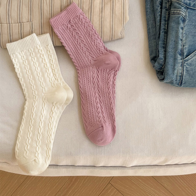New Women Socks Korean Style Trend Casual Cotton Socks Girls Twist Mid-tube Cute Sweet Breathable Socks Girls