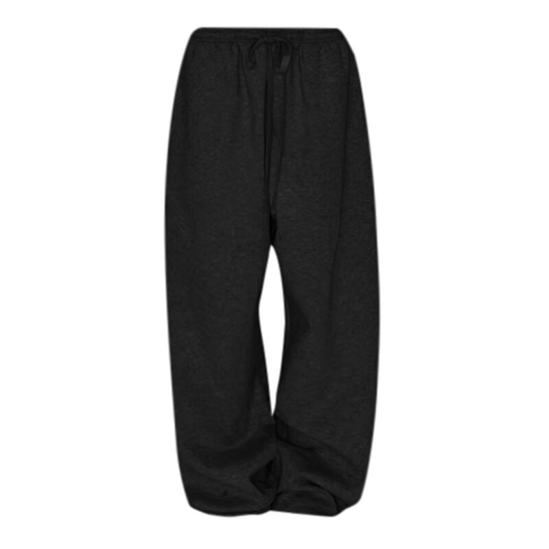 Calça cinza larga feminina, calça retrô de cintura alta Harajuku Y2K 90s, calça de jogger de rua hip-hop, novo, 2024