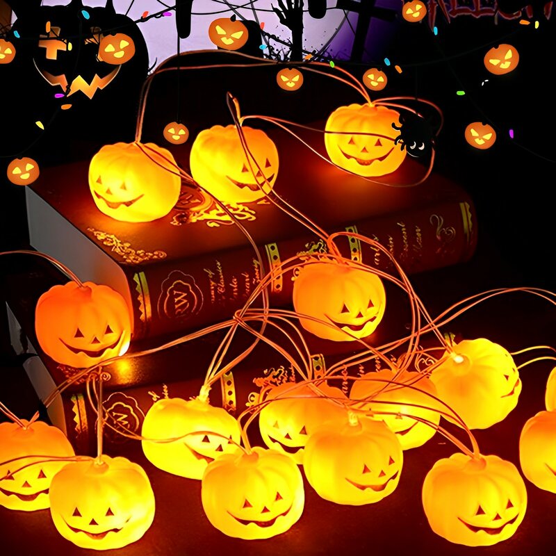 Lanternes de Citrouille d'Halloween à LED, Guirxiété Lumineuse de Vacances, Batterie 62 Lumières, pour Noël, Festival, ix, Éclairage, Décor