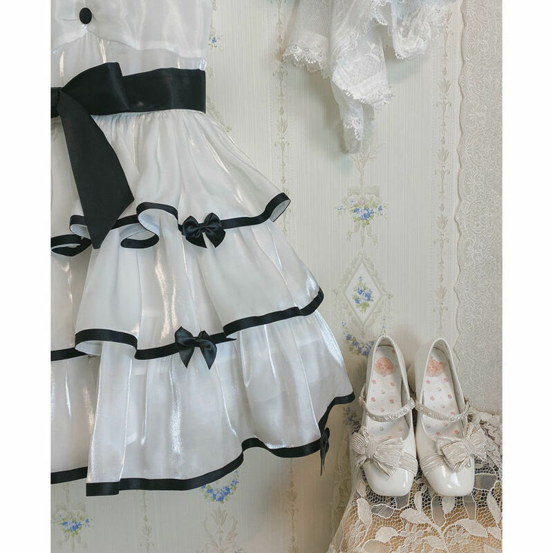 Vestido de Lolita para mujer, Camelia Blanca/Rosa Negra, Jsk, de tres etapas, suave, Kawaii, femenino