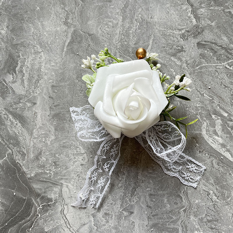 Aksesori pernikahan korsase gelang pengiring pengantin bros ringan busa mawar PE Dekorasi manset gadis pernikahan pengantin pria Boutonniere