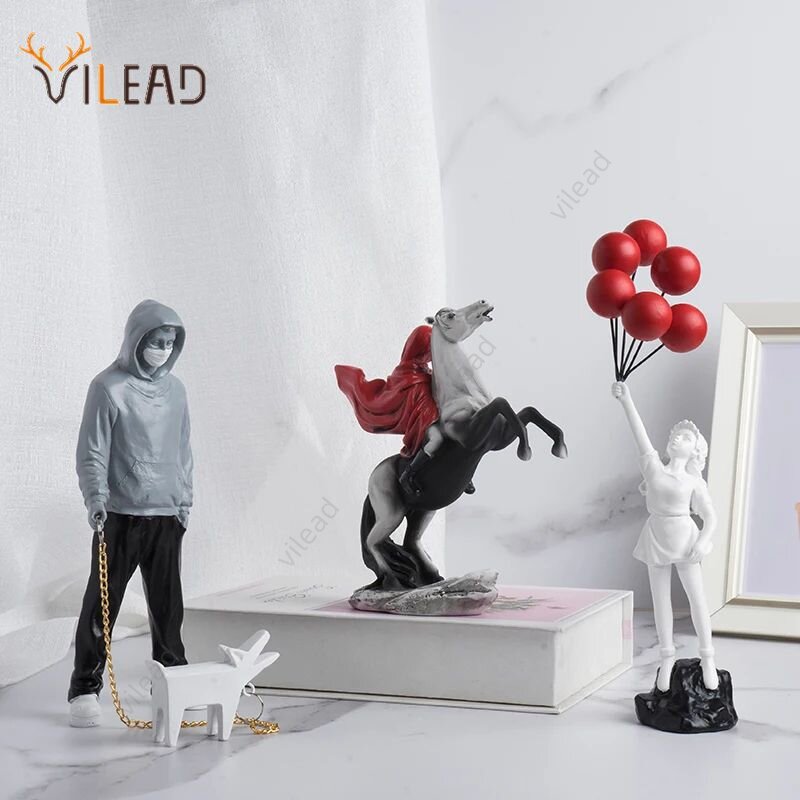 Vilead Banksy Sculpture Collection Flower Thrower Statue Pop Art Modern Balloon Girl Figurine Office Home Decoration Street