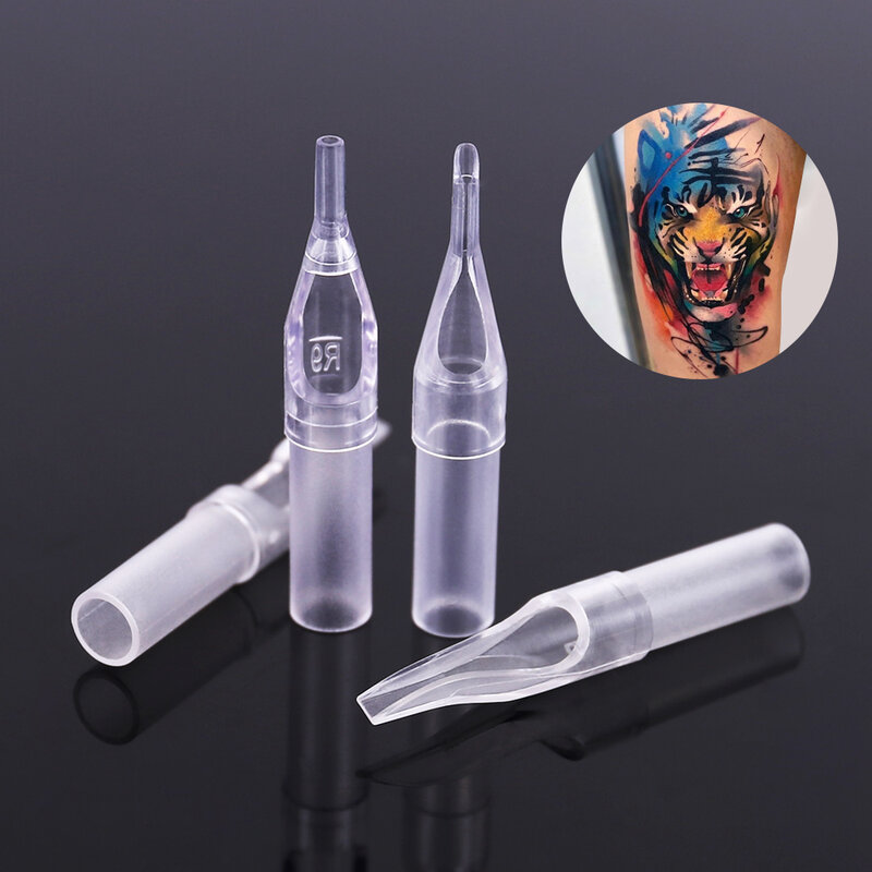 Máquina de tatuaje transparente desechable esterilizada, tubo de aguja de plástico, puntas de boquilla, Kits de aguja, 50 piezas
