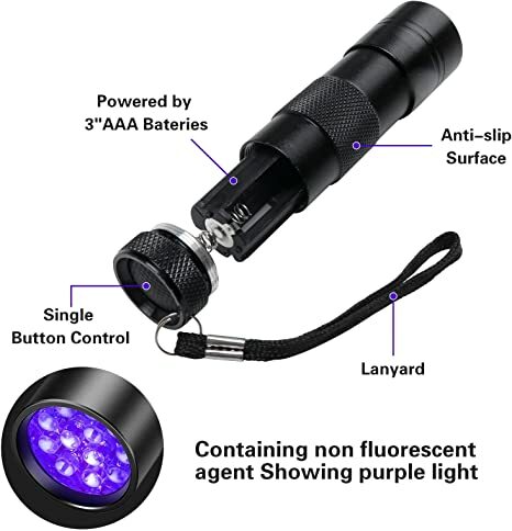 Blacklight Flashlights UV Flashlight 395nm Black Light Flashlight Mini Pet Urine Detector Light for Dog/Cat Dry Stains Bed Bug