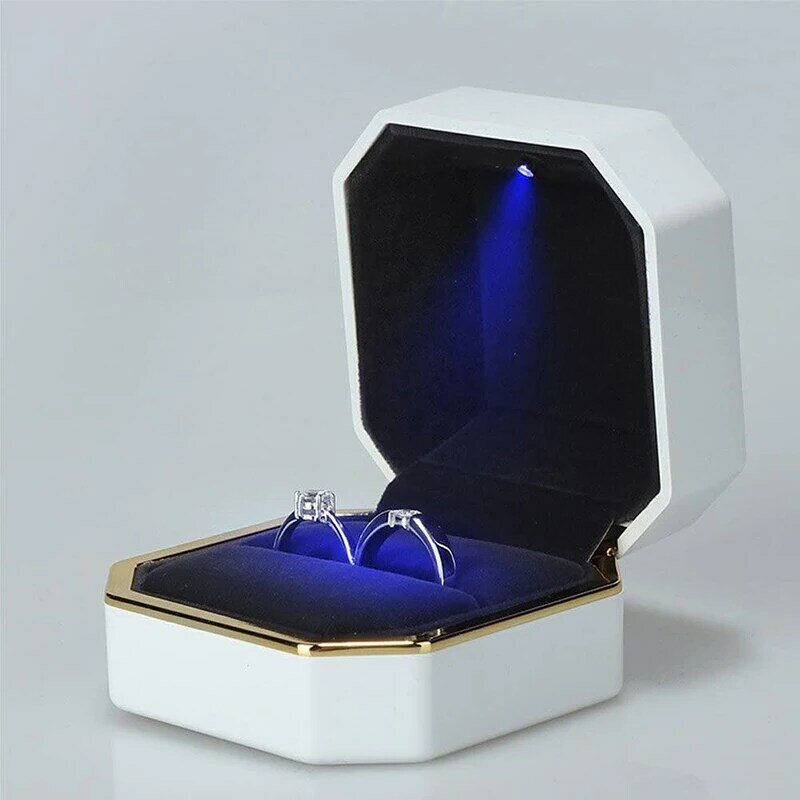 Scatola per anelli di coppia di gioielli di lusso con luce a LED per scatola di fedi nuziali di fidanzamento scatole regalo per esposizione di gioielli di compleanno