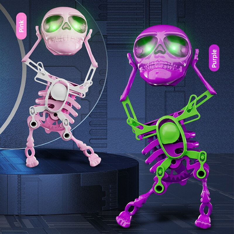 Tańcząca czaszka 3D z nadrukiem plastikowy szkielet drżący kołyszący się szkielet zabawka ozdoba na biurko do biura dekoracja domu prezenty dla dorosłych