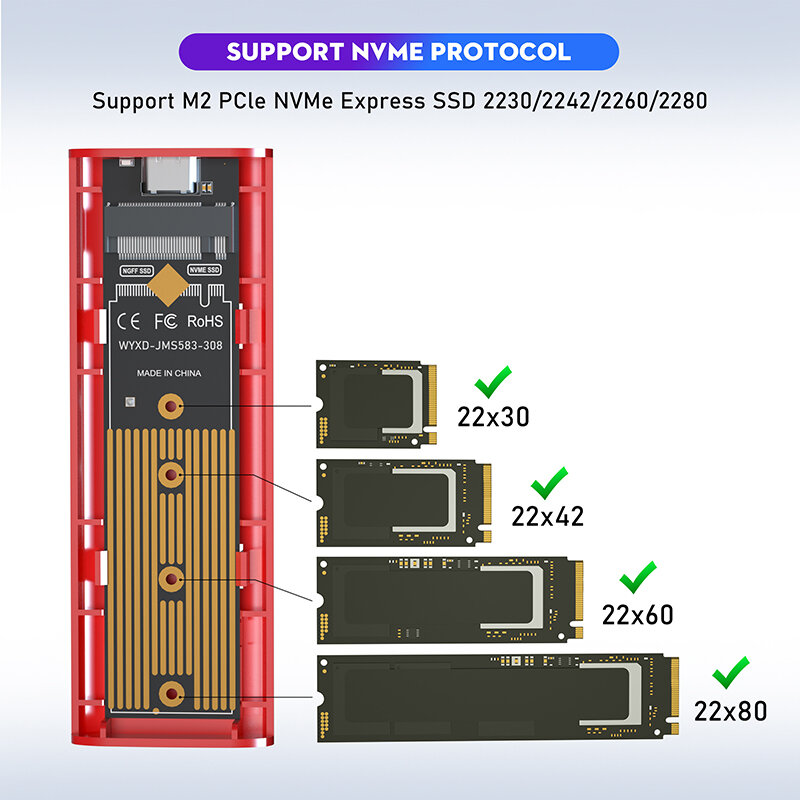 Casing NVME Enclosure M.2 Casing SSD NVME M2 Adaptor SSD M2 Enclosure Aluminium USB 3.1 Tipe C 10Gbps M.2 NVME Kotak Casing Eksternal