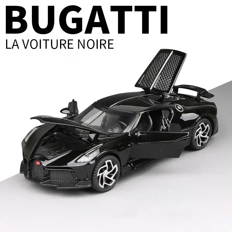 Bugatti La Voiture Noire-Brinquedo modelo de liga para crianças, diecasts Metal, som e luz, veículo puxado, 1:32