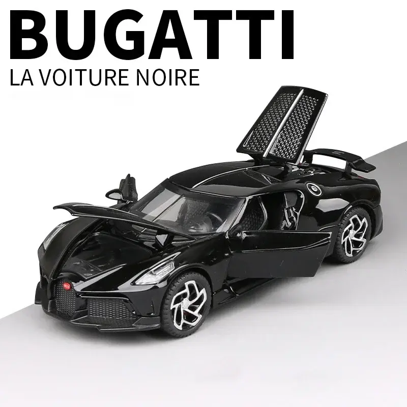 لعبة سيارة طراز Bugatti La Voiture Noire-سبيكة للأطفال ، معدن دييكاست ، صوت وخفيف ، مركبة سحب للخلف ، ،