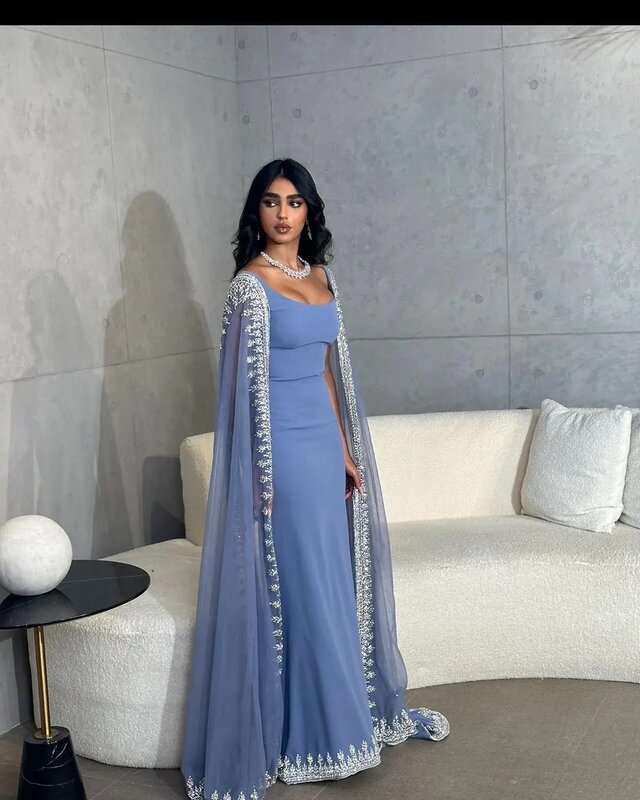 Quadratischer Ausschnitt boden lange Perlen Ballkleider regelmäßige Träger ärmellose Abendkleider Saudi-Arabien Frauen Abendkleid