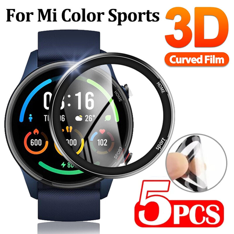 5-1 opakowanie z zakrzywioną krawędzią, miękką folią ochronną do Xiaomi Watch Mi Color sportowa edycja Smart Watch Screen Protector Not Glass