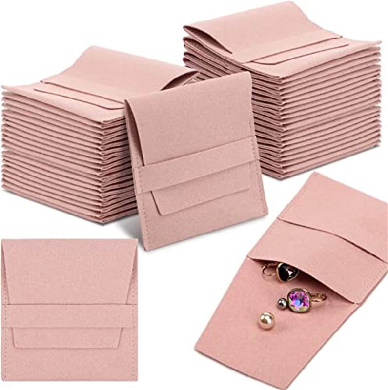 40 Pcs Microfiber Jewelry Pouch with Band 8 x 8 cm, Jewelry Packaging Bag Luxury Small Jewelry Gift Bags Microfiber Bag for Brac