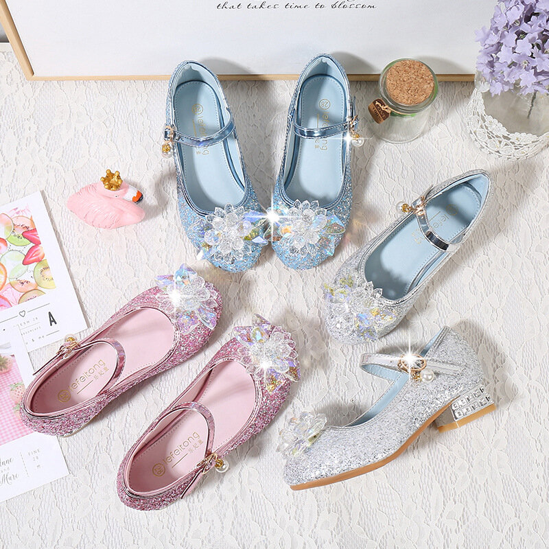 Sapatos de salto alto feminino princesa, Sapatos de cristal infantil, Moda primavera e outono, Novo, Solteiro