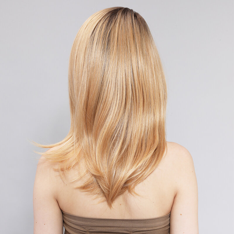Smilco-Peluca de cabello sintético para mujer, pelo corto y liso con encaje frontal, predespuntado, color dorado, resistente al calor