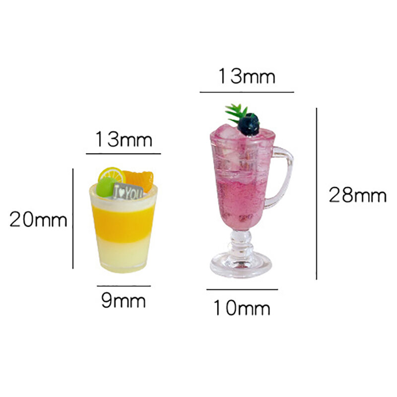 Mini fruta chá sobremesa copo, bebida cocktail, modelo de cena resina diy, comida em miniatura, brinquedo para casa de bonecas, 1:12, 1:6, 1pc