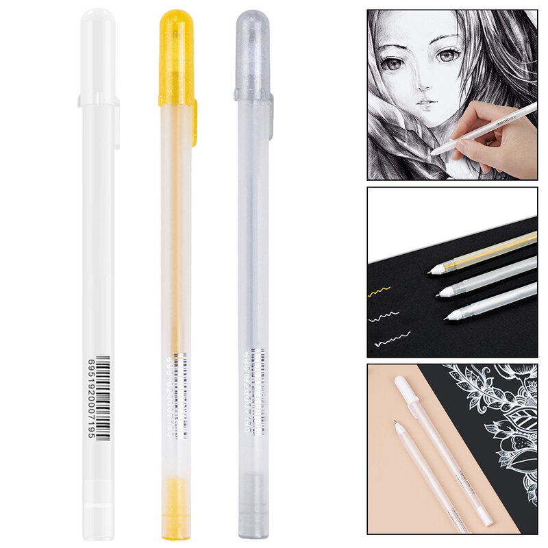 White Gel Canetas Destaque Marcador para Journaling, Art Drawing, tinta branca clássica, ponto sortido, Fine, Medium, Bold, 1pc
