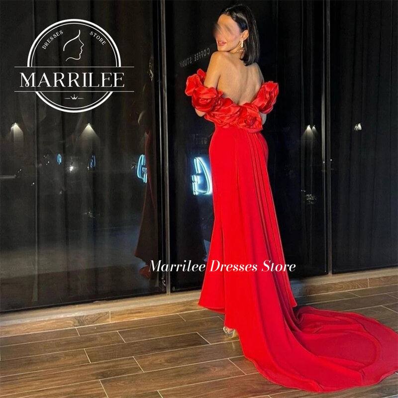 Marrilee gaun malam meimax motif bunga 3D bahu terbuka elegan gaun pesta dansa tanpa lengan punggung terbuka seksi panjang sepergelangan kaki