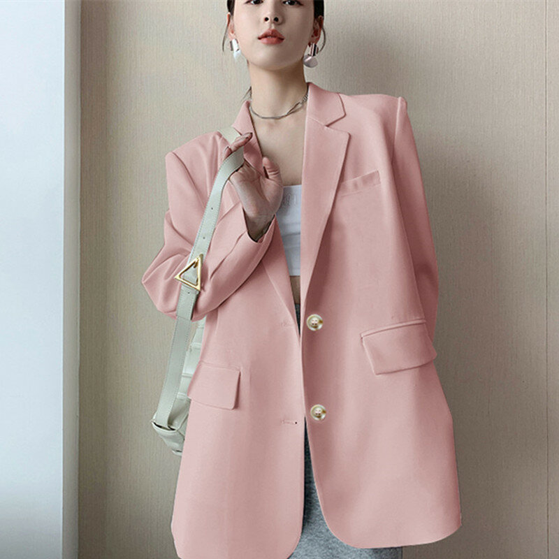 2024 Women Single Breasted Loose White Blazer Office Lady Loose Classic Coat Basic Suit Jacket Female Chic Outwear Clothing