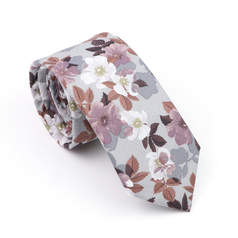 Gracefully Pretty Flower Ties Cotton Pink Casual Narrow Collar Slim Neckties Wedding Business Daily Dress Suit Accessories Gifts