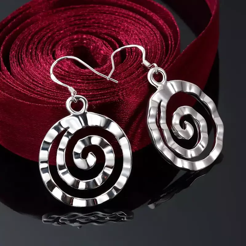 Anting perak Sterling 925 untuk wanita, Perhiasan semua cocok lingkaran spiral hadiah ulang tahun