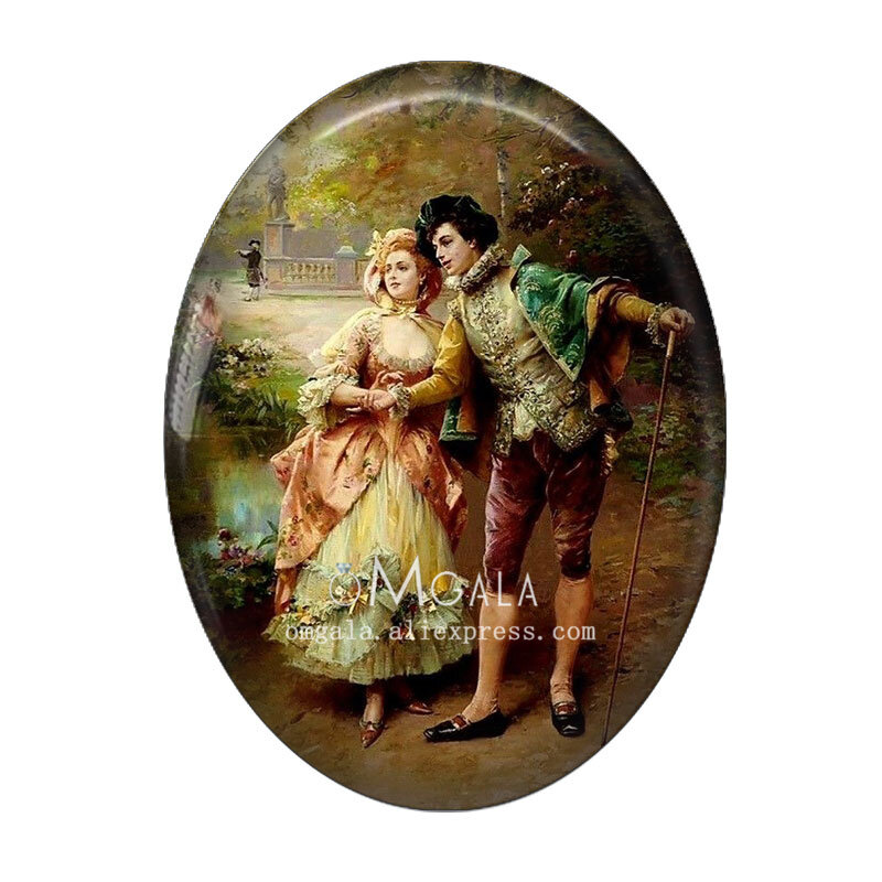 Retro Couple Oil Paintings Gentlemen and Ladies 13x18mm/18x25mm/30x40mm Oval photo glass cabochon demo flat back Making findings