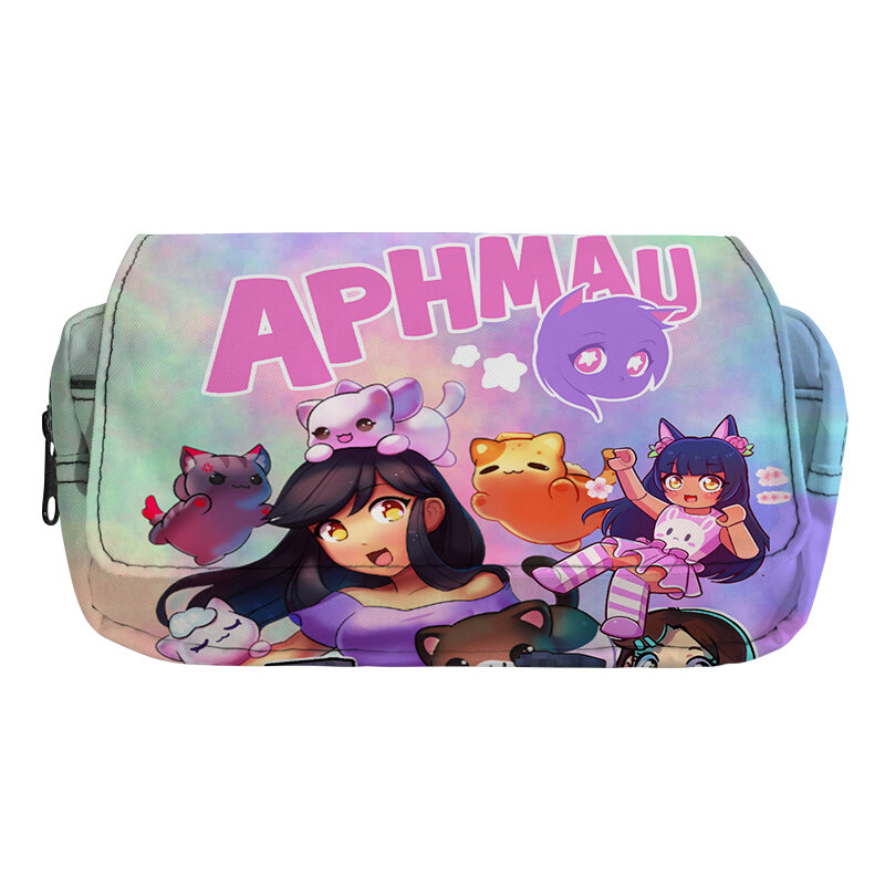 Game Aphmau Print Pencil Case Boys Girls School Stationery Pouch Supplies Double Layer Travel Makeup Box Cartoon Kids Pencil Bag