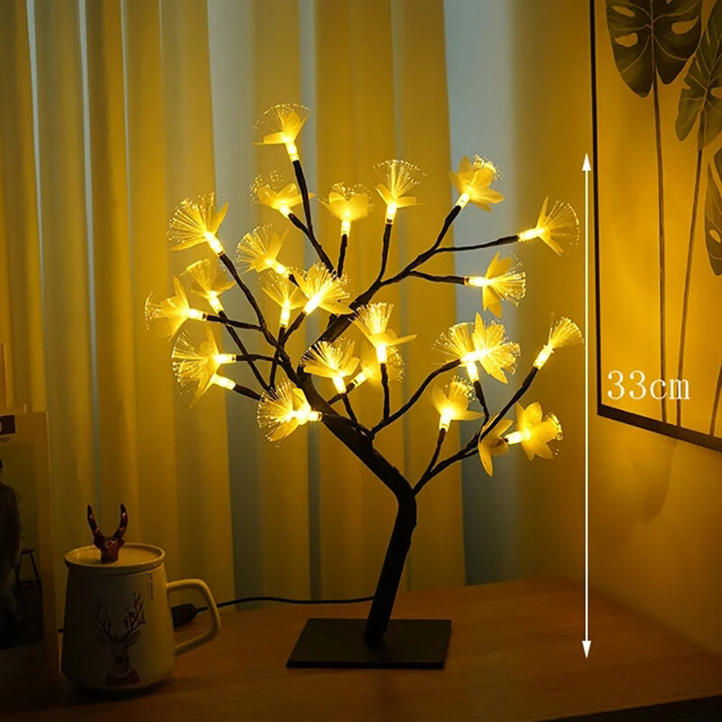 Lámpara de mesa LED USB para decoración del hogar, Camelia, flor rosa, bonsái, árbol, luces de noche, guirnalda, dormitorio, Navidad, novedad