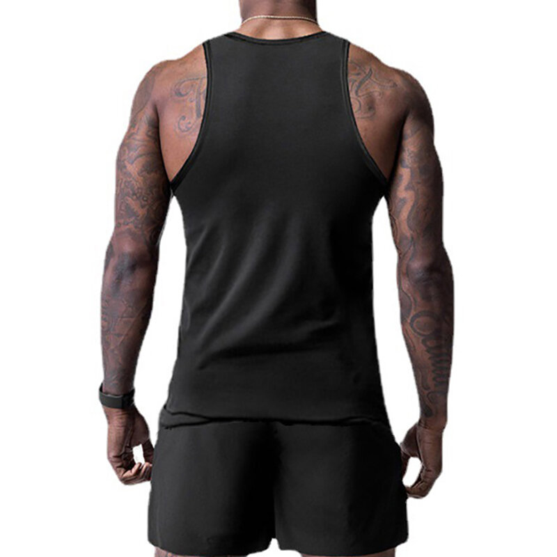 Moda męska z napisami wydruk graficzny szybkoschnący, oddychający podkoszulki siłownia letni swobodny, bez rękawów, fajny, smukły t-shirt