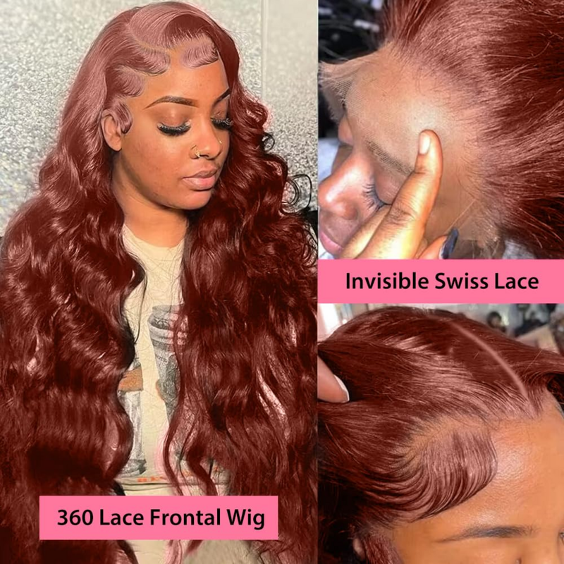 Reddish Brown 13x4 13x6 HD Lace Front Human Hair Red Brown Brazilian 30 40Inch Body Wave Lace Frontal Wigs 4x4 Lace Closure Wigs