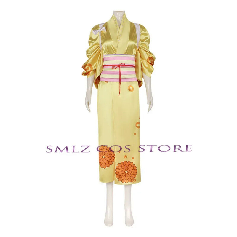 Kikunojo Anime Wano Country Arc Kikunojo Yellow Kimono Costume Uniform Party Women Sexy Dress Carnival Outfits