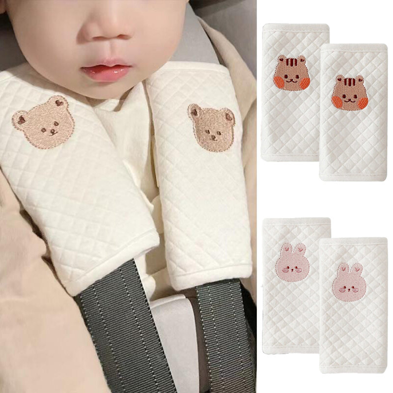 Tampa do cinto de segurança do bebê, ombro protetor, estilo coreano, desenhos animados, urso, coelho, acessórios do assento de carro