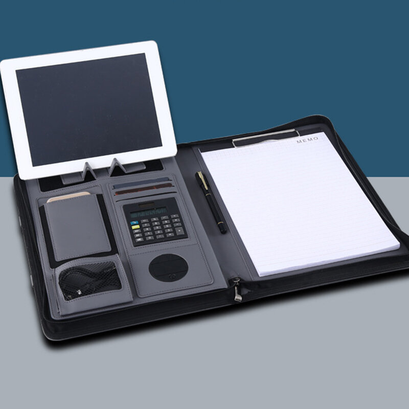 Портативный деловой портфолио, планшетофон с рукояткой из искусственной кожи для школы и офиса, блокнот для конференций