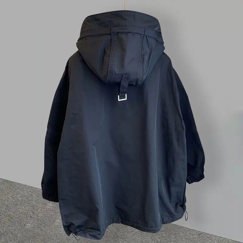 Sudadera con capucha de manga larga para hombre, chaqueta informal de gran tamaño a prueba de viento, con bolsillo grande, color blanco y negro, Unisex