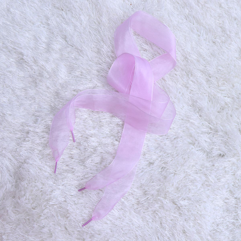 Tali putih pita Satin pita sutra merah muda sepatu perempuan untuk menari melebar transparan datar